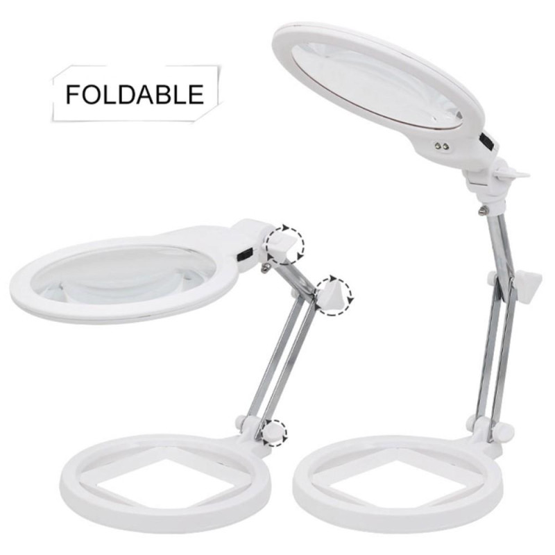 Sammenleggbar stor forstørrelsesglass med LED - lampe 2,5 x 130mm
