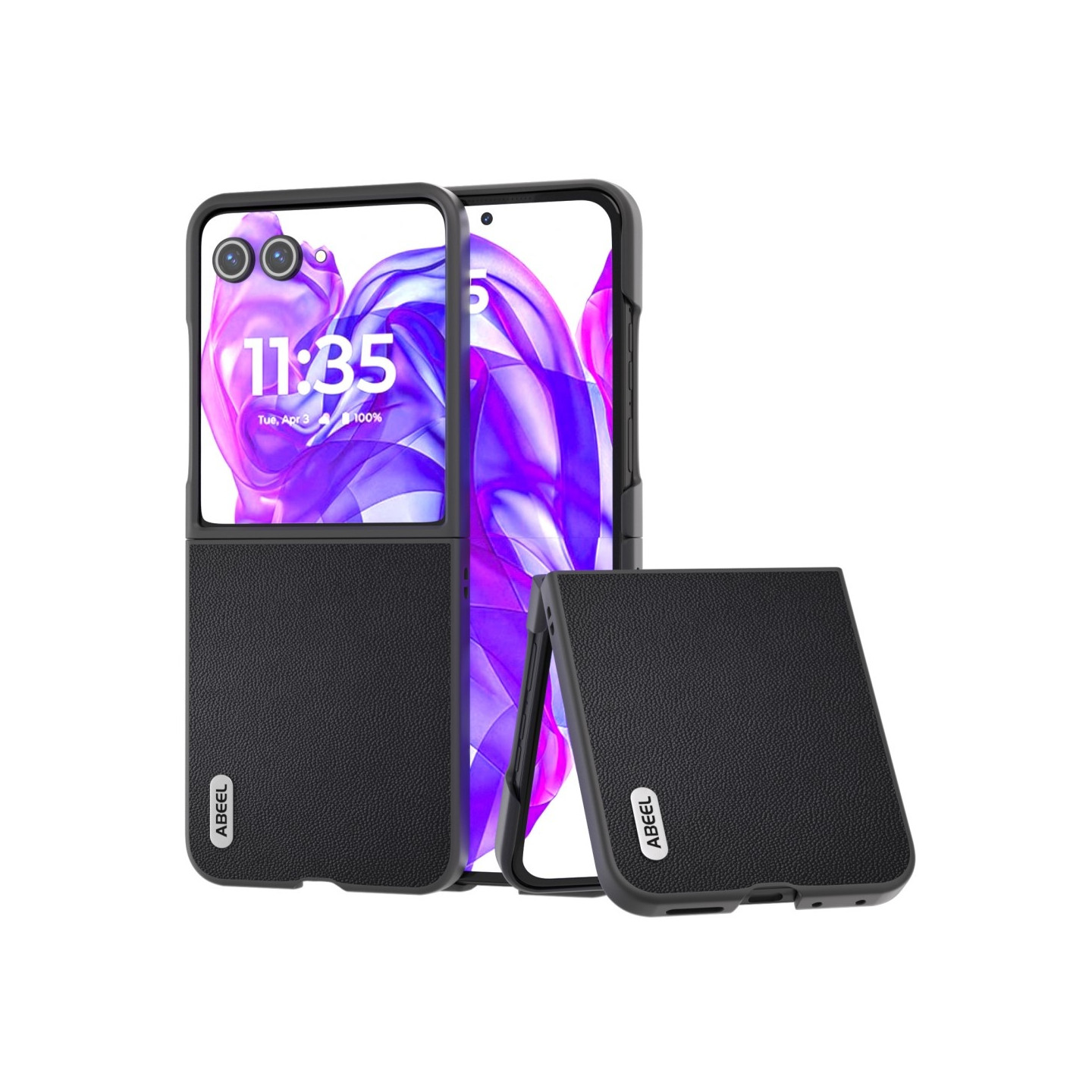 ABEEL Motorola Razr 50 Ultra 5G Kotelo Aitoa Nahkaa PC Puhelimen Suojakuori Musta Reuna