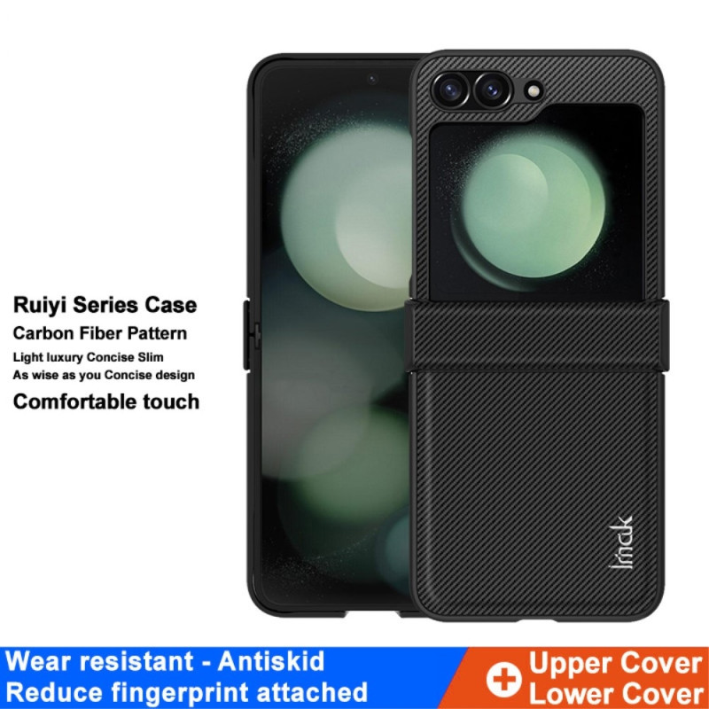 IMAK Ruiyi Series Samsung Galaxy Z Flip6 5G Kotelo Nahkaa + PC Carbon Fiber - tekstuurilla