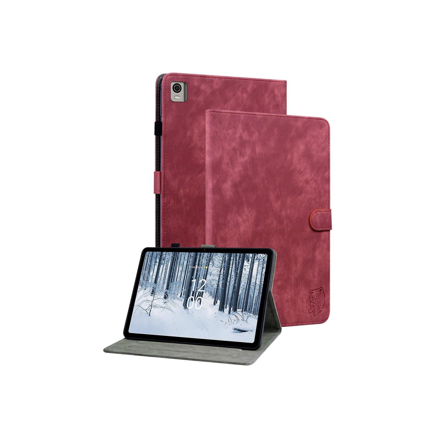 For Nokia T21 Case Imprinted Cute Tiger Tablet Cover Card Holder - Red