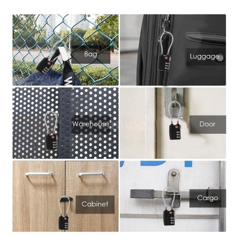 TSA Combination Wirerope Lock for Zipper Luggage - Black