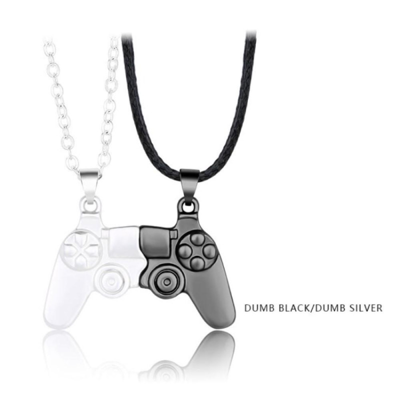 Magnetic Game Controller Necklace Couple Matching Pendant for Friends Valentine's Gifts Lover Black/Silver