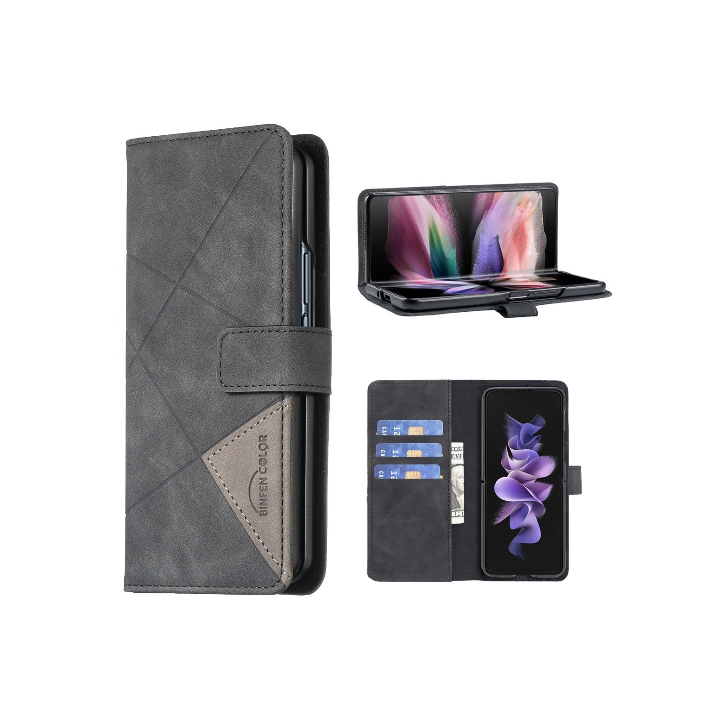 BINFEN COLOR til Samsung Galaxy Z Fold6 5G Cover i PU - læder med Geometrisk Mønster - Sort