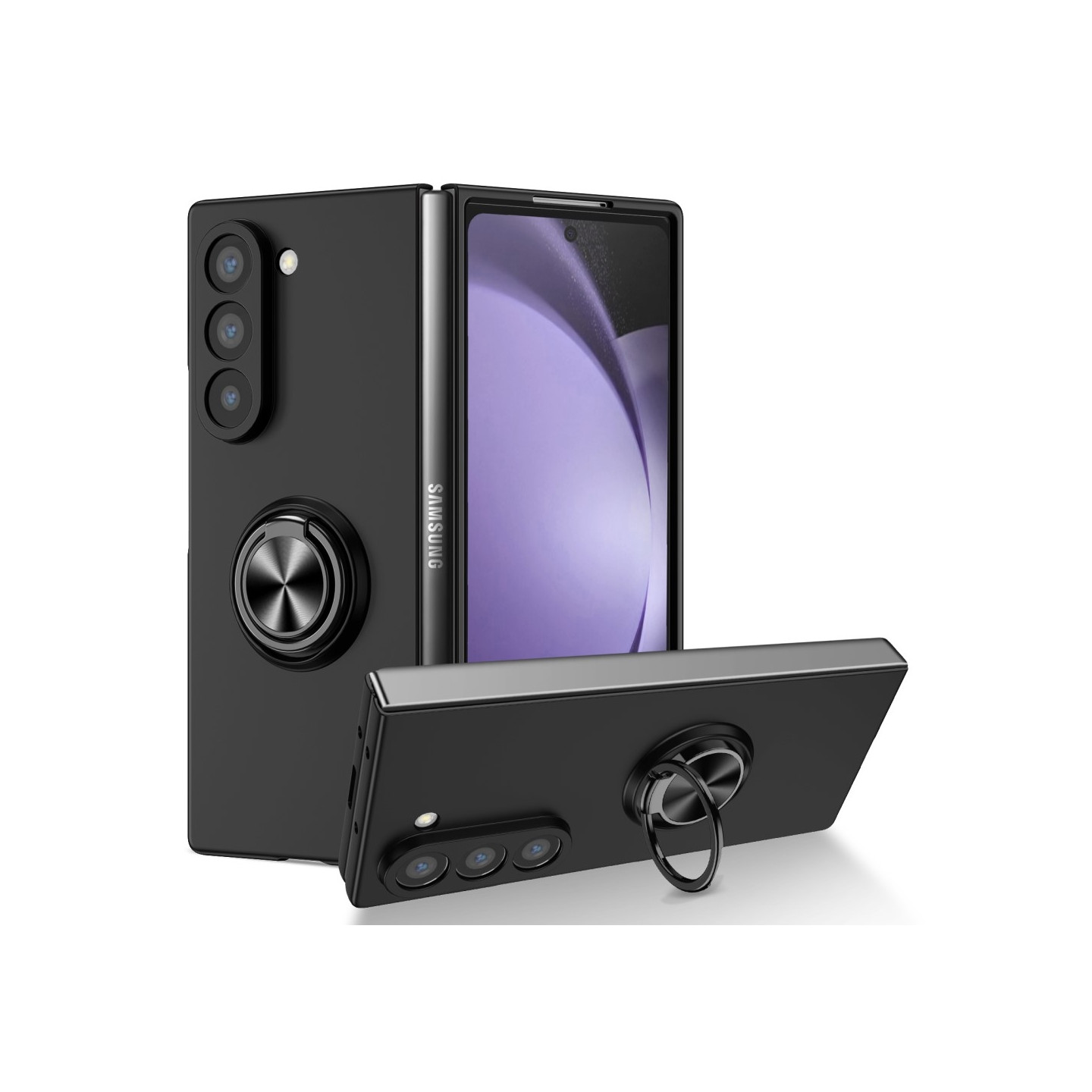 Samsung Galaxy Z Fold6 5G Stødsikker TPU+PC Kickstand Telefontaske Bilmontering Metalplade - Sort