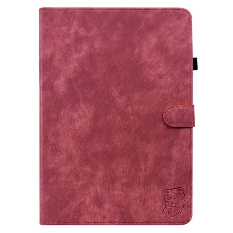 For Nokia T21 Case Imprinted Cute Tiger Tablet Cover Card Holder - Red