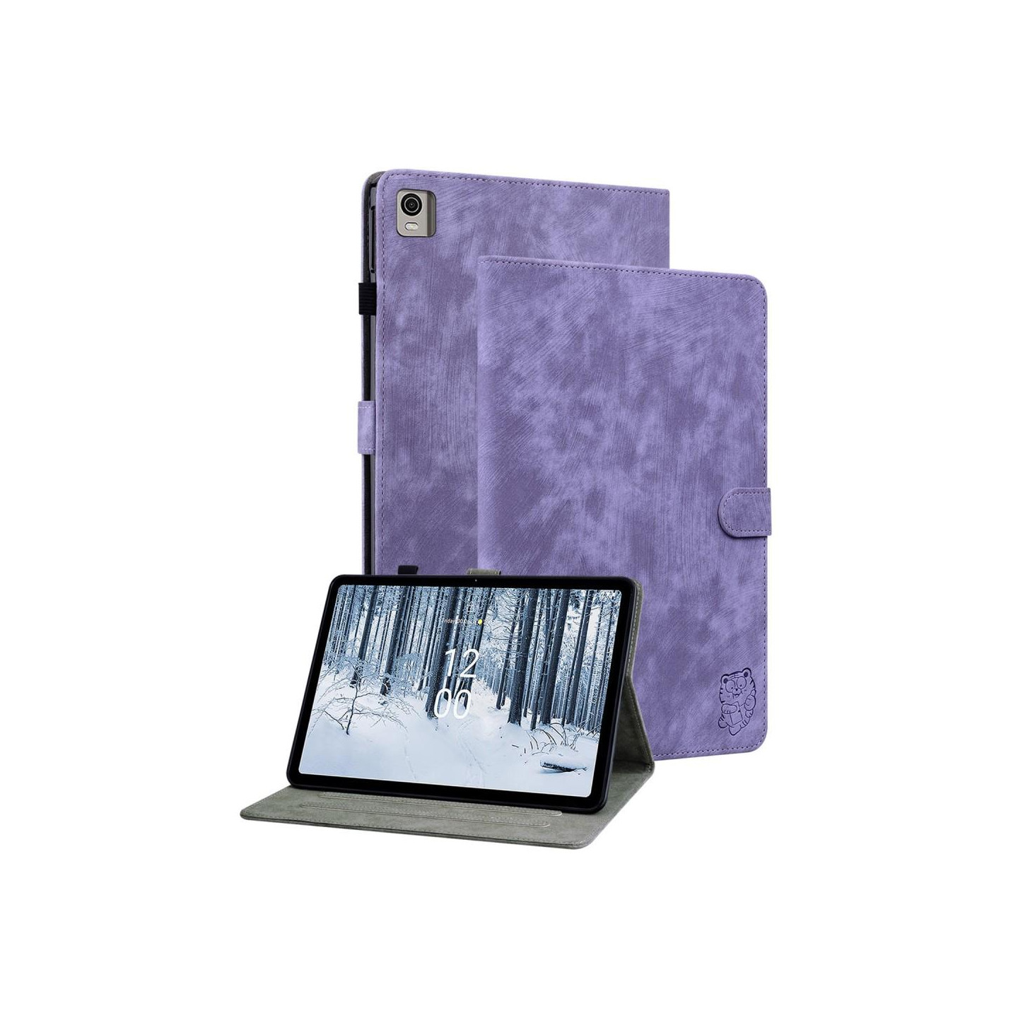 For Nokia T21 Case Imprinted Cute Tiger Tablet Cover Card Holder - Purple