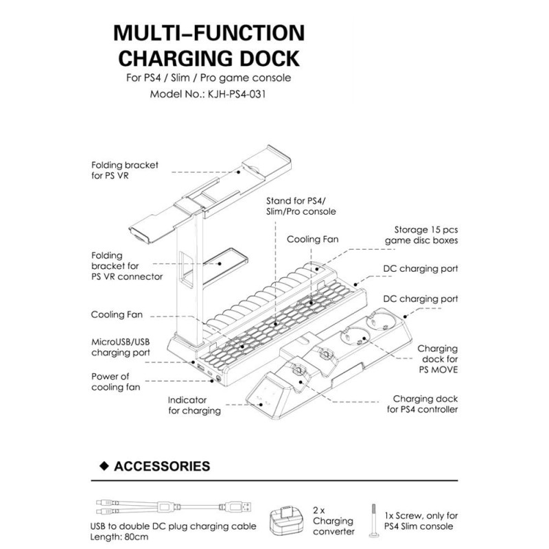 Sony Playstation 4 Slim Pro VR Opladningsstativ Køleventilatorcontrolleroplader