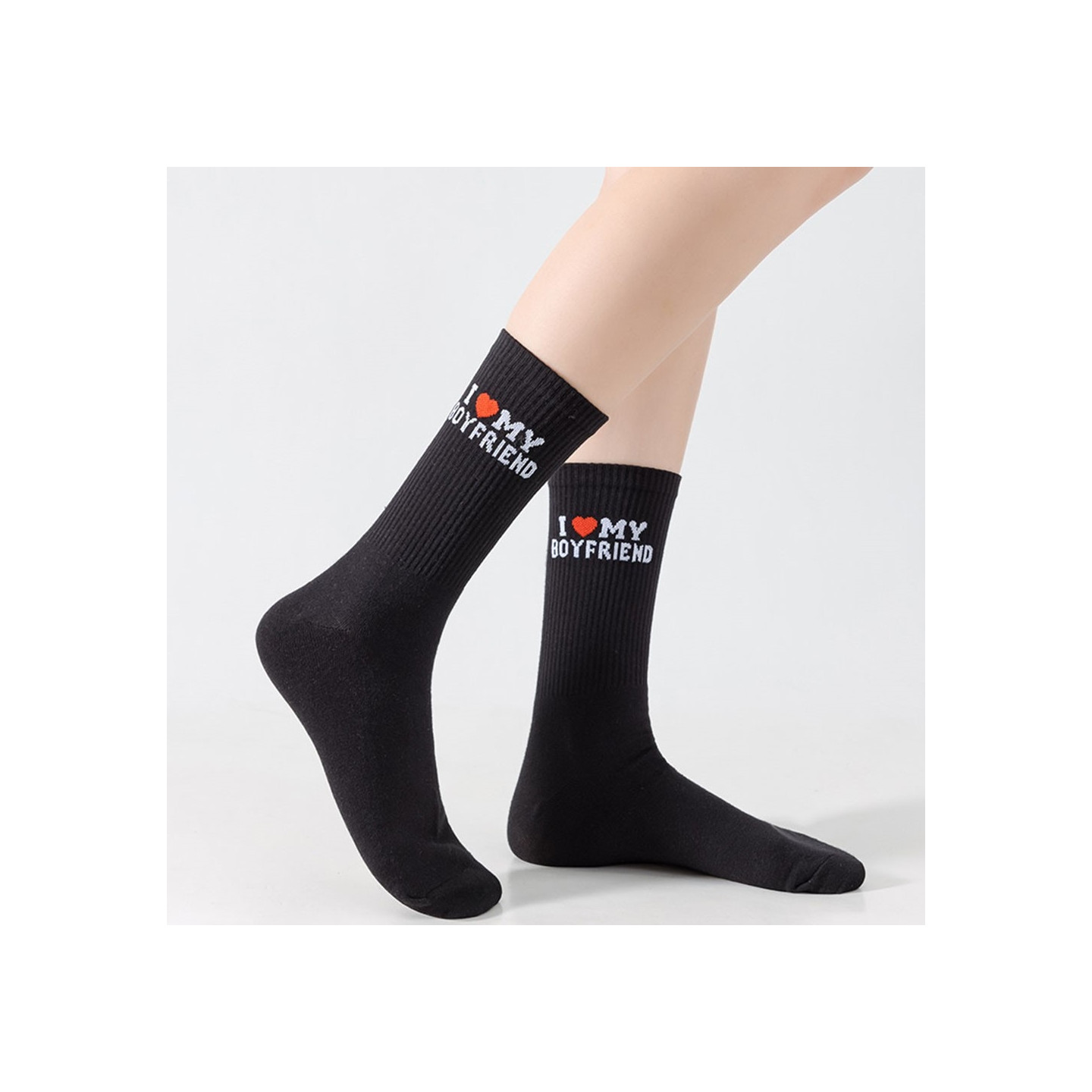 Funny Socks Cotton Sweat Absorbent Black "I Love My Boyfriend"