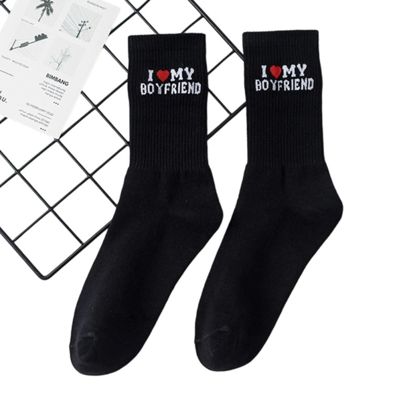 Funny Socks Cotton Sweat Absorbent Black "I Love My Boyfriend"