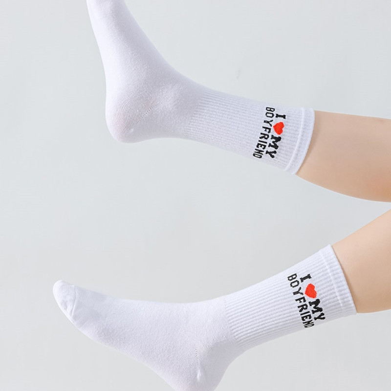 Funny Socks Cotton Sweat Absorbent Black "I Love My Boyfriend"