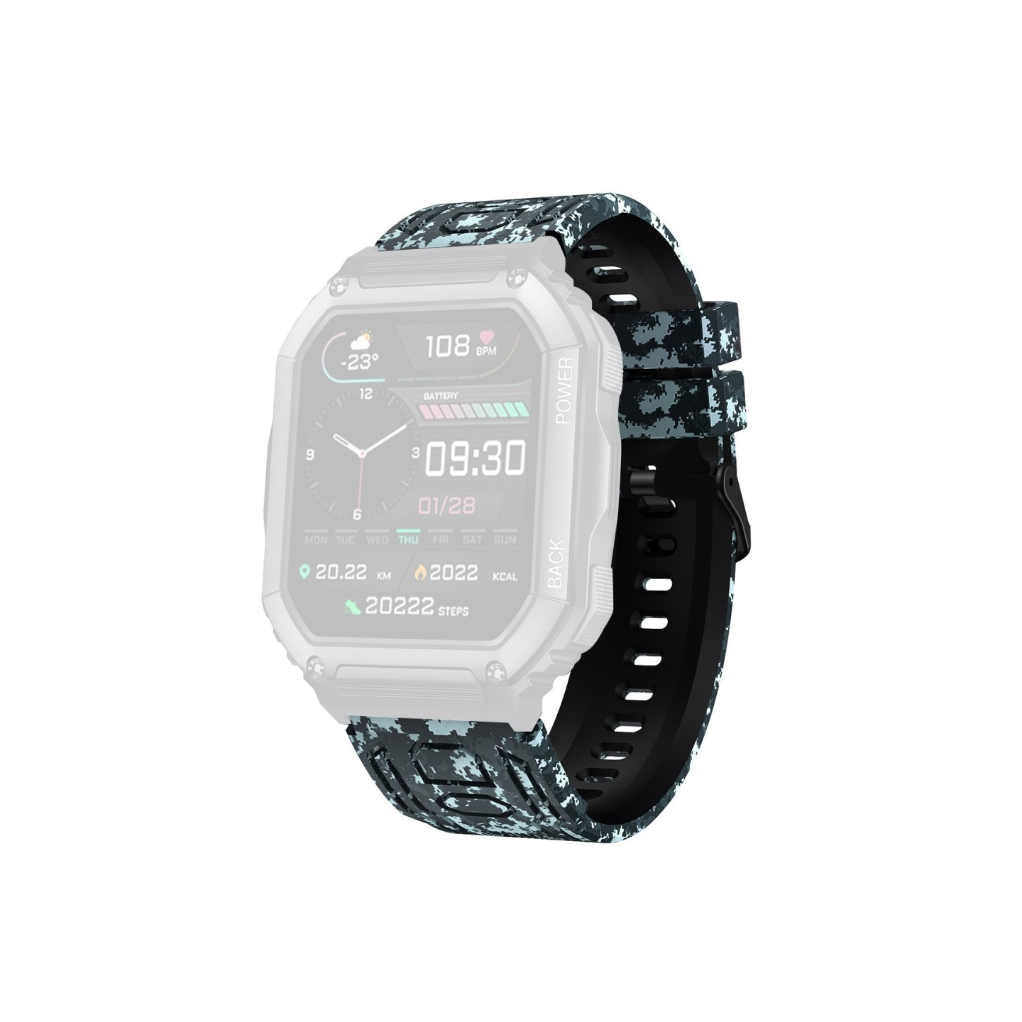 Ranneke Garmin Fenix 7 / 7 Pro / 6 / 5 22 mm silikonille - Naamiointi musta