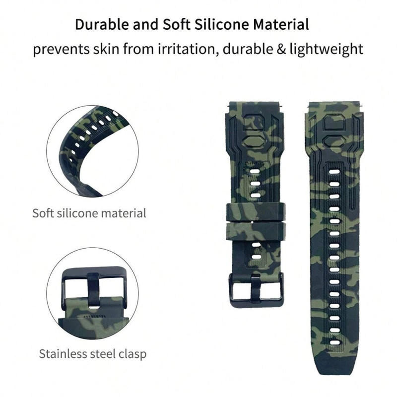 Wristband For Garmin Fenix 7 / 7 Pro / 6 / 5 22mm Silicone - Camouflage Green