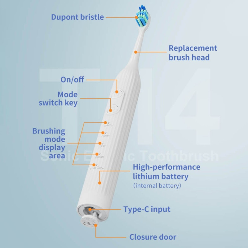 Electric Toothbrush Waterproof Rechargeable 8 brush heads - Pink