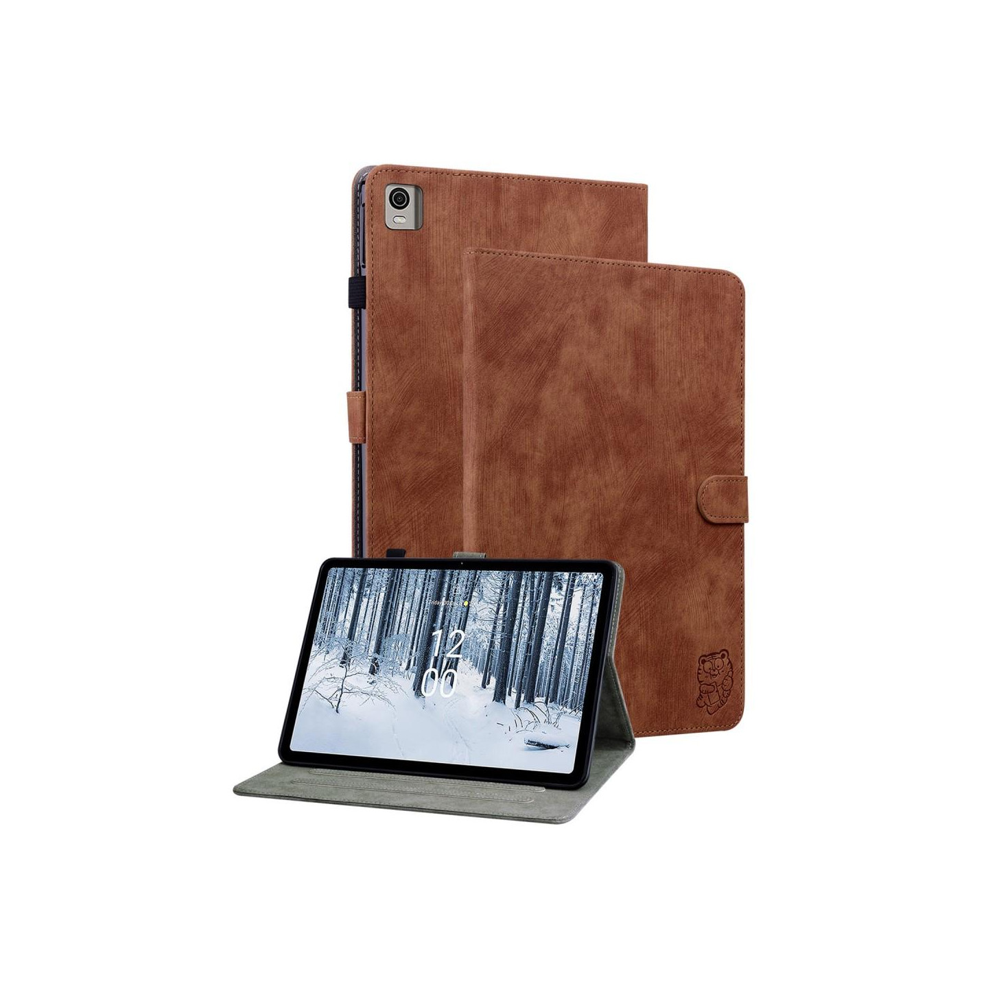 Nokia T21 koteloon painettu söpö tiikeri tabletin kansi kortin pidike - ruskea