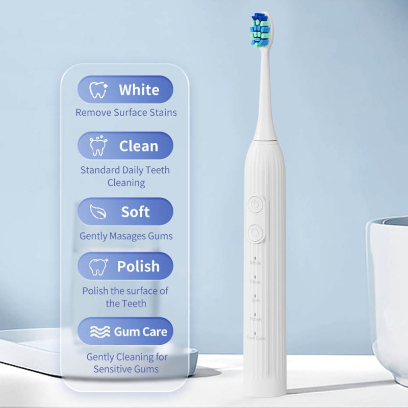 Electric Toothbrush Waterproof Rechargeable 8 brush heads - Black