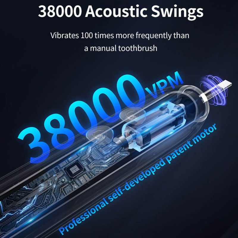 Electric Toothbrush Waterproof Rechargeable 8 brush heads - Black