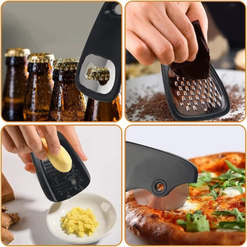 6 - in - 1 Pizza Cutter Can Opener Garlic Measurer Peeler etc