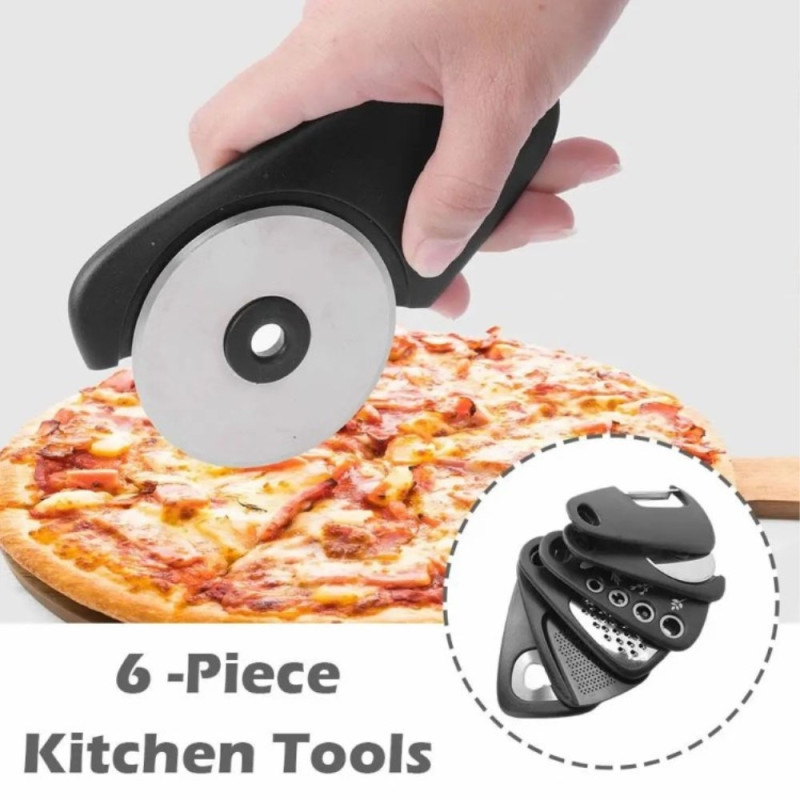 6 - in - 1 Pizza Cutter Can Opener Garlic Measurer Peeler etc