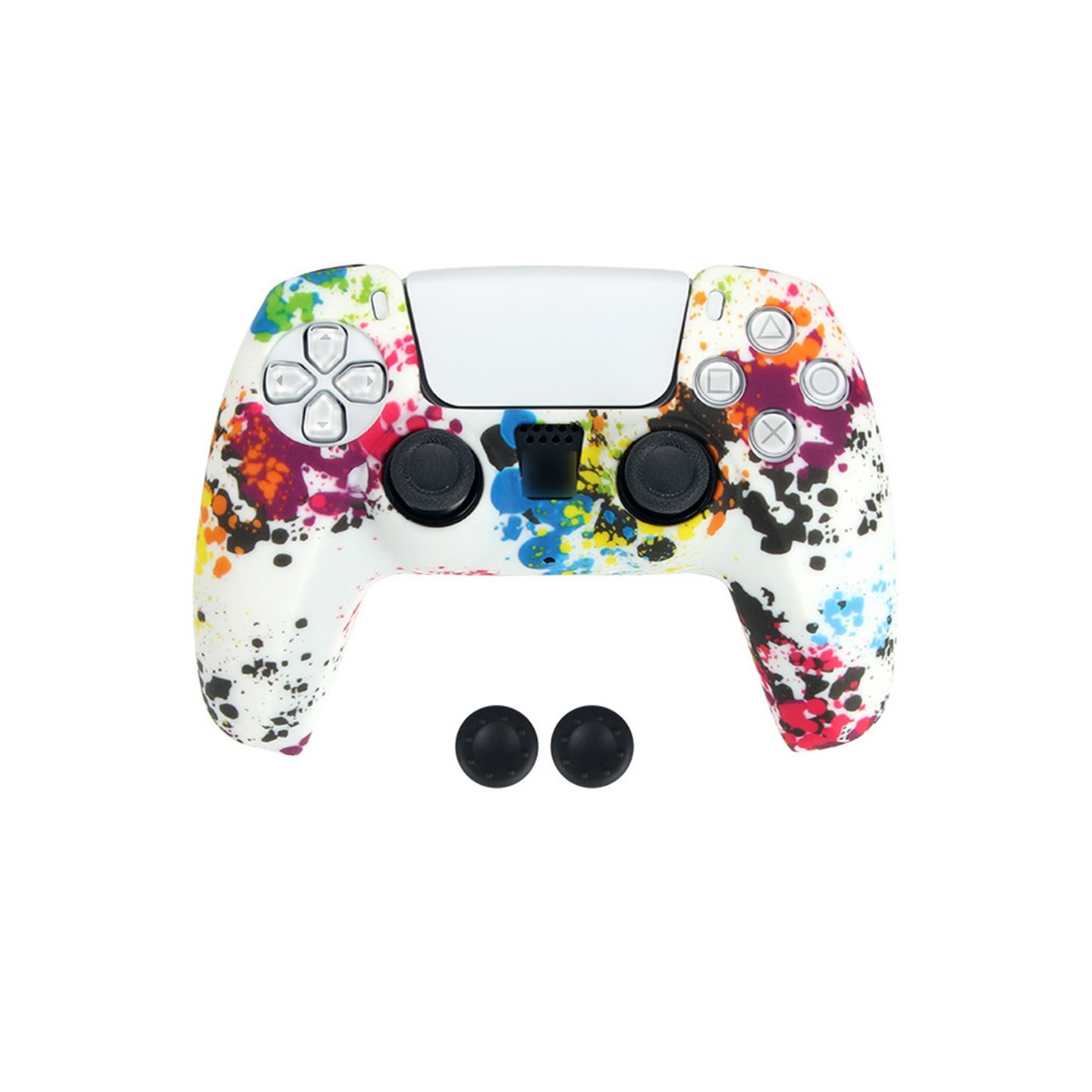 DATA FROG For Sony Playstation 5 Silicone Case Gamepad Protective Cover with 2 Rocker Caps