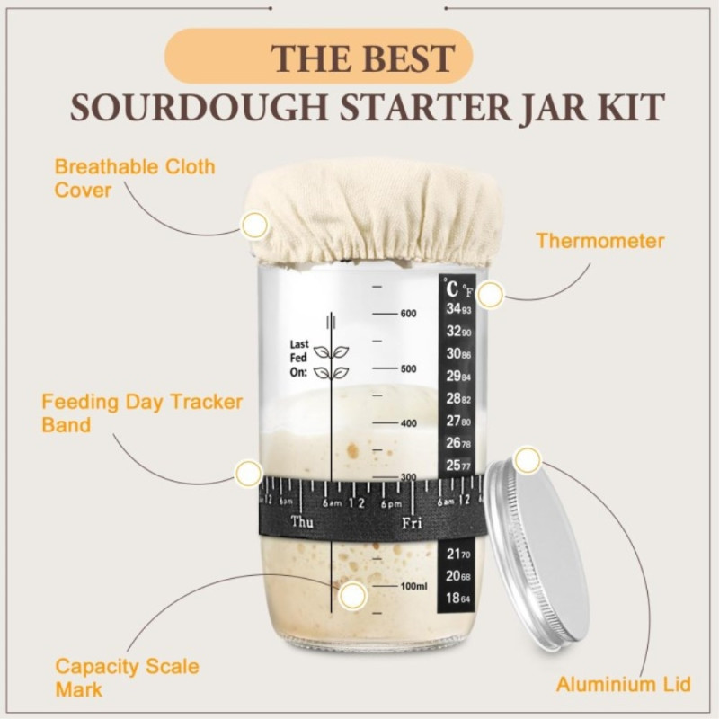 Sourdough 730ml Fermentation jar Glass baking accessory starter container