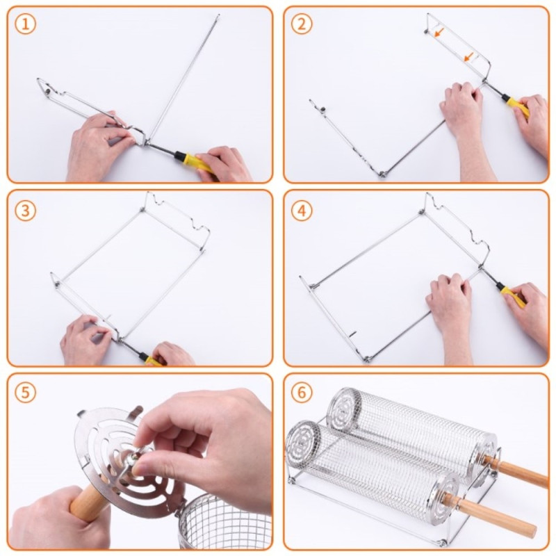 Grillikori Puinen Kahva Rullaava Grill Mesh Cage Suuri pakkaus