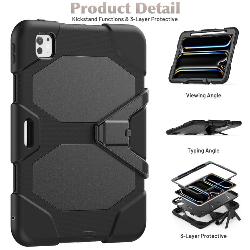 For iPad Pro 11 (2024) Case with Built - in Screen Protector Kickstand PC + Silicone Tablet Cover - Black