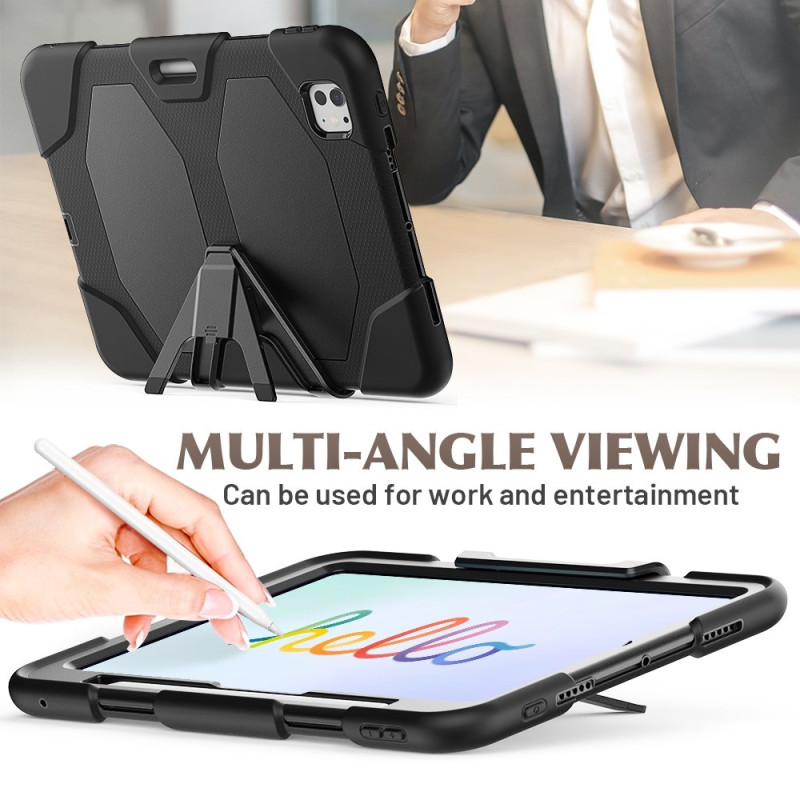 For iPad Pro 11 (2024) Case with Built - in Screen Protector Kickstand PC + Silicone Tablet Cover - Black