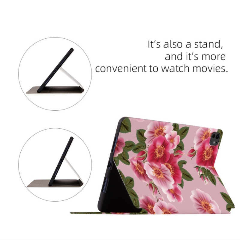 Til iPad Pro 11 (2024) Cover Flip Stativ Smart Tablet Cover - Black Flower