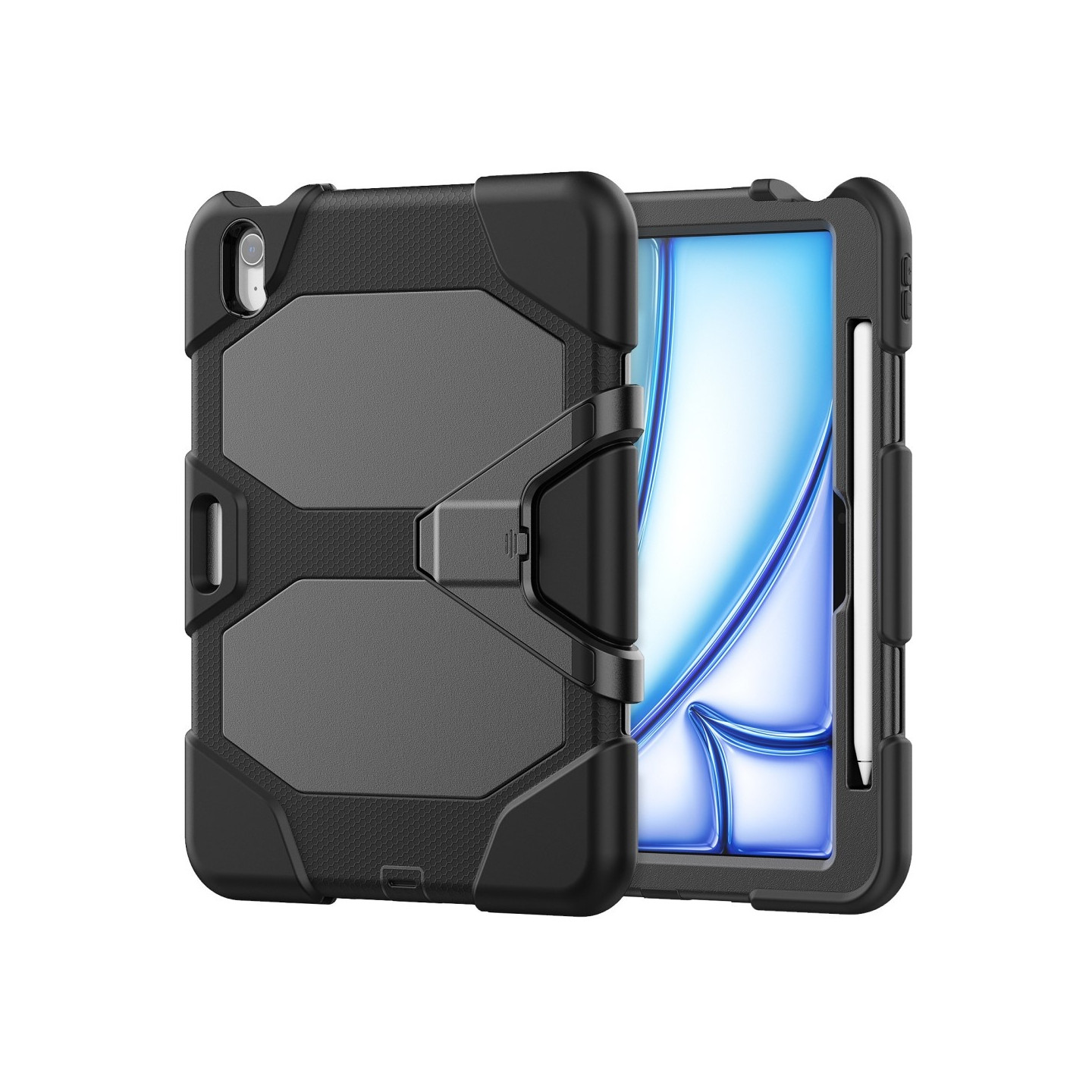 Til iPad Air 11 (2024) Deksel Stand Shame Protector PC+Silikon - Svart