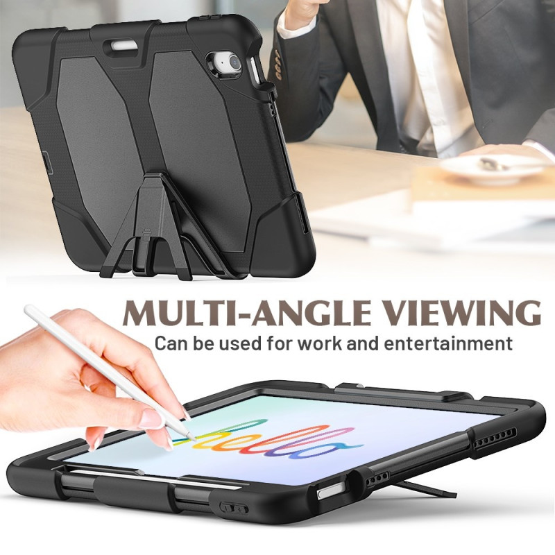 For iPad Air 11 (2024) Case with Built - in Screen Protector Kickstand PC + Silicone Tablet Cover - Black