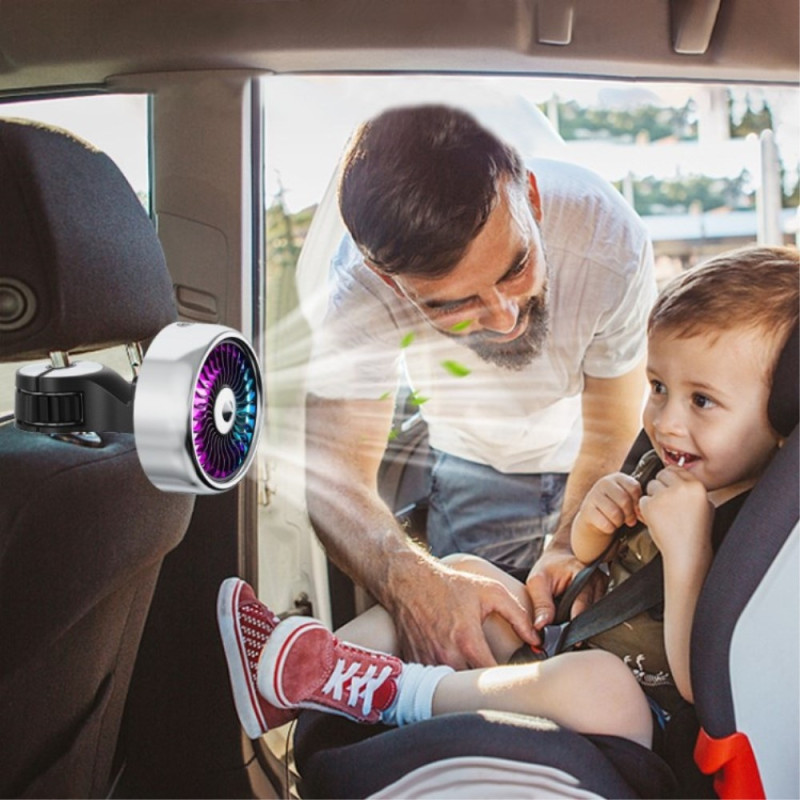 Car back seat fan for passengers with 3 speeds + RGB light