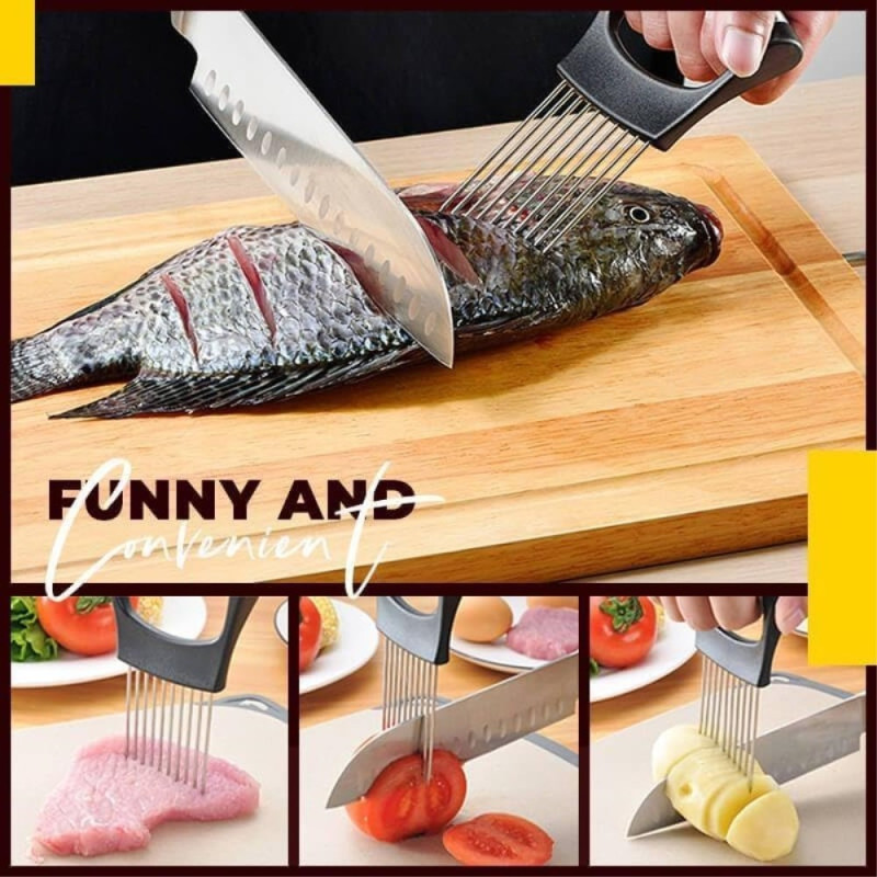 Pidin viipaloitaessa sipulia, lihaa ja vihanneksia viipaloija