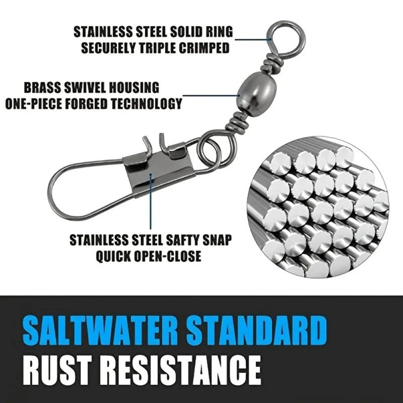 100 stk Fiskekuglelejer Drejelige Snap Connector Fisketilbehør