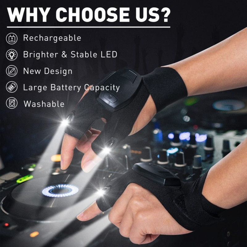1 Pair LED Flashlight Glove Repair Rechargeable Glove