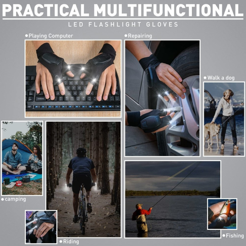 1 Pair LED Flashlight Glove Repair Rechargeable Glove