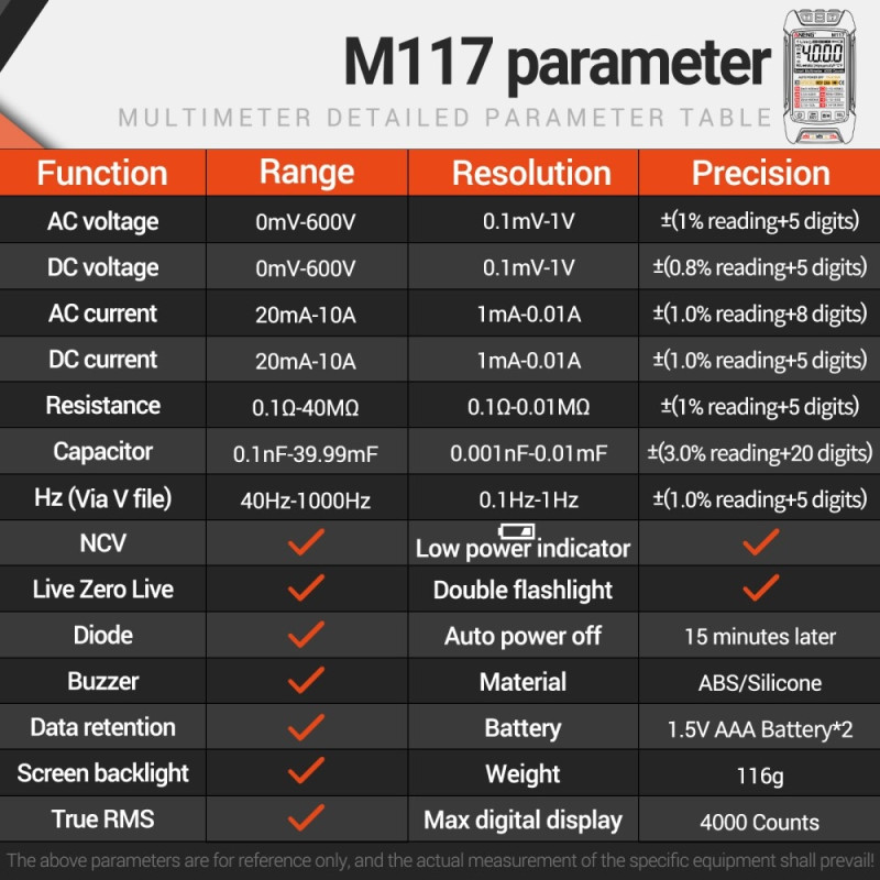 Multimeter Auto - Ranging Digital Tester Intelligent Multi Tester