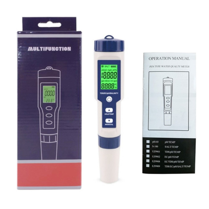 5 - in - 1 test for water quality EC Ph TDS Temperature Salinity