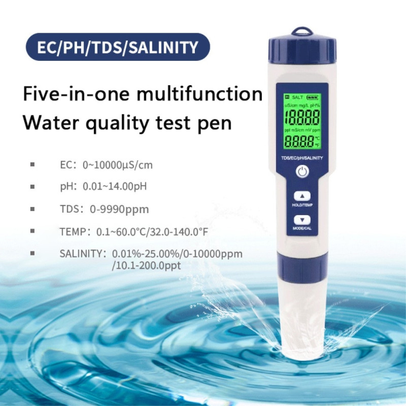 5 - in - 1 test for water quality EC Ph TDS Temperature Salinity