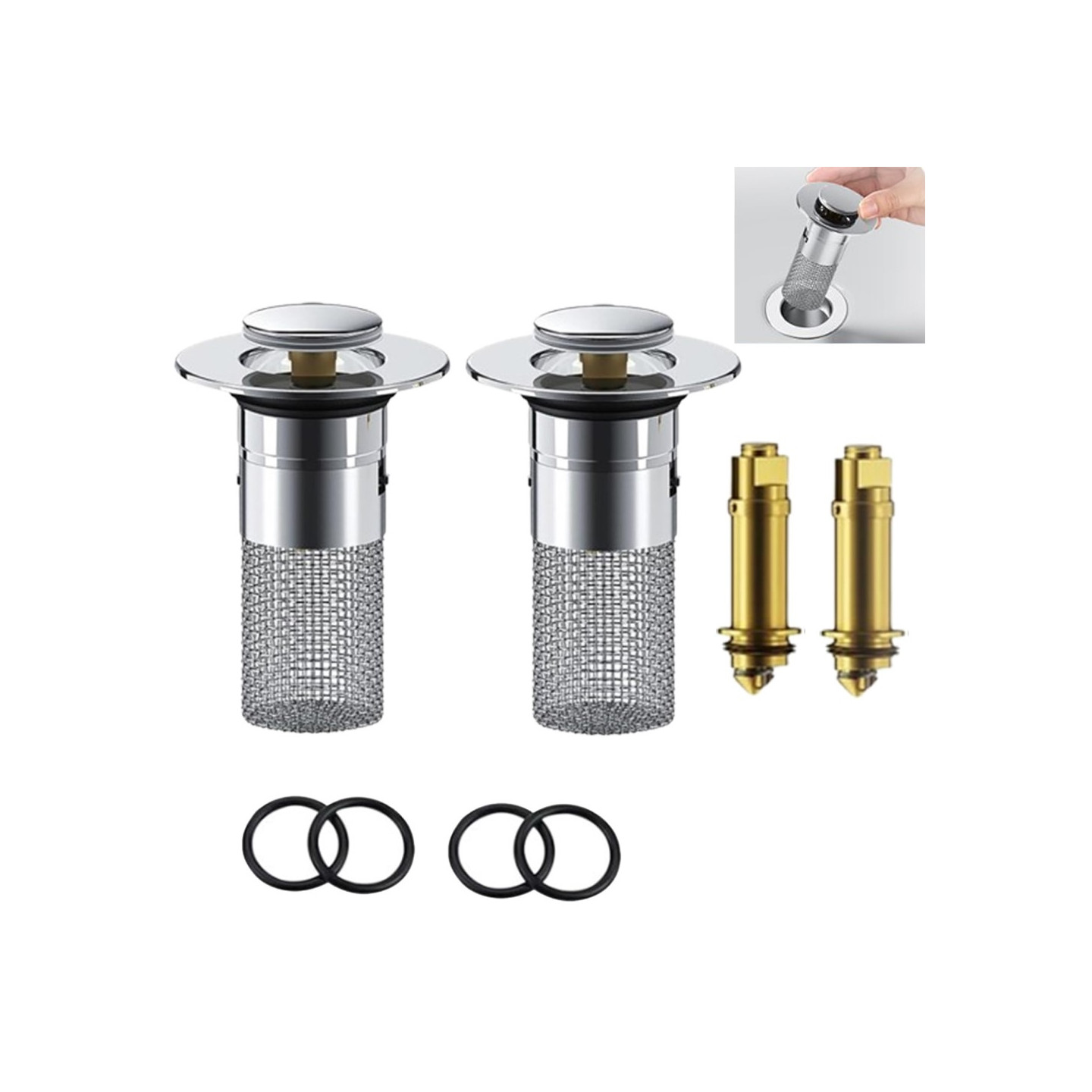 2Pcs Pop Up Basin Stopper 304 Stainless Steel Drain Filter Plug Hair Catcher Strainer for Shower Sink