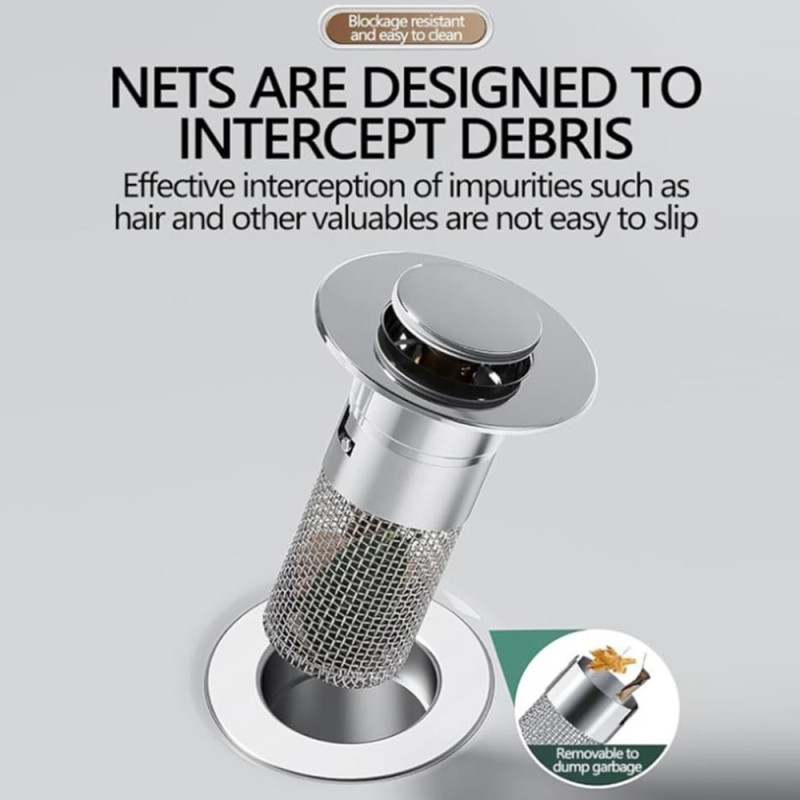 2 kpl Pop Up Pesuallasproppu 304 Ruostumaton Teräs Viemärisuodatin Hiekkasihti Hiustenkerääjä Suihkun Lavuaariin