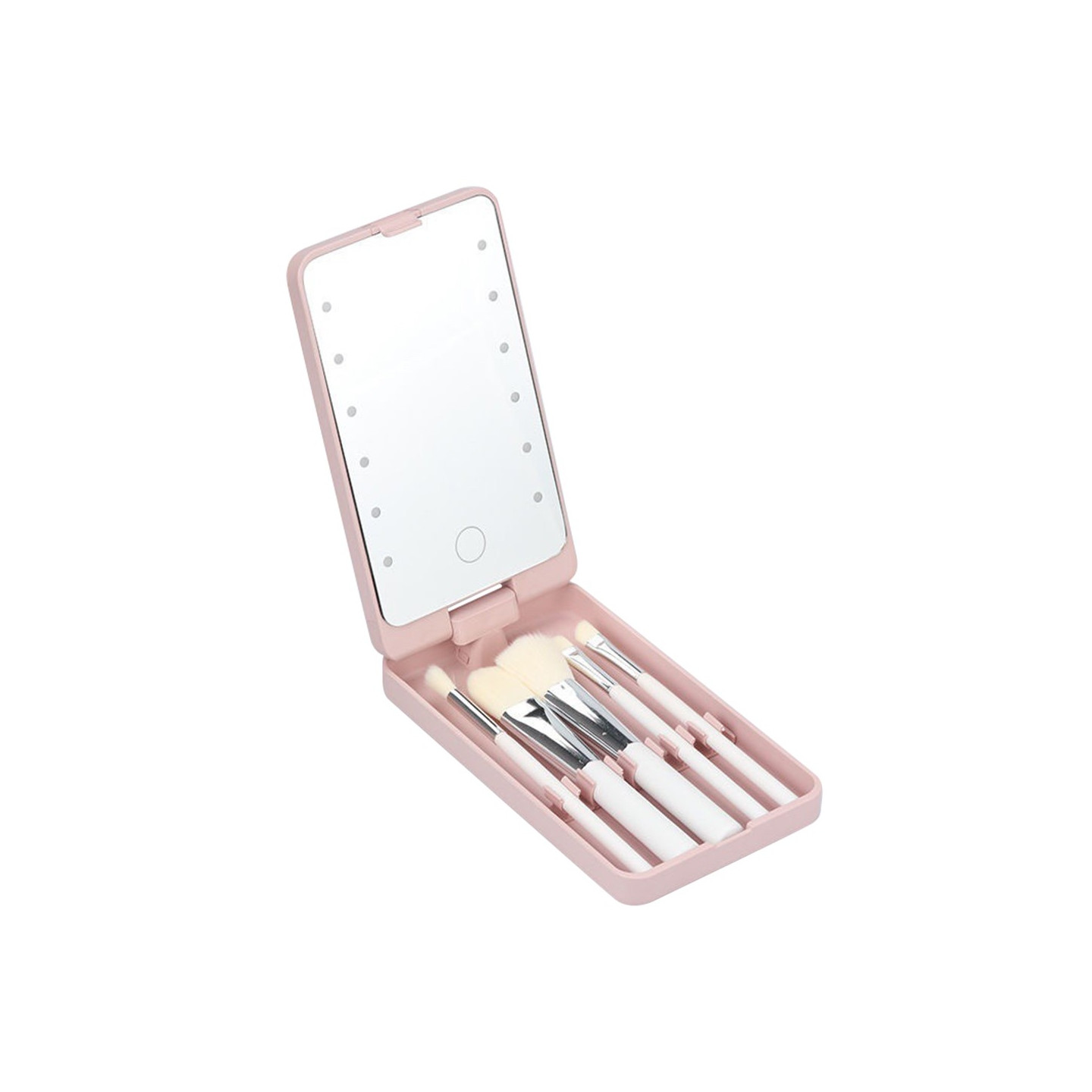 The make - up brush set 5 brushes rechargeable LED light mirror