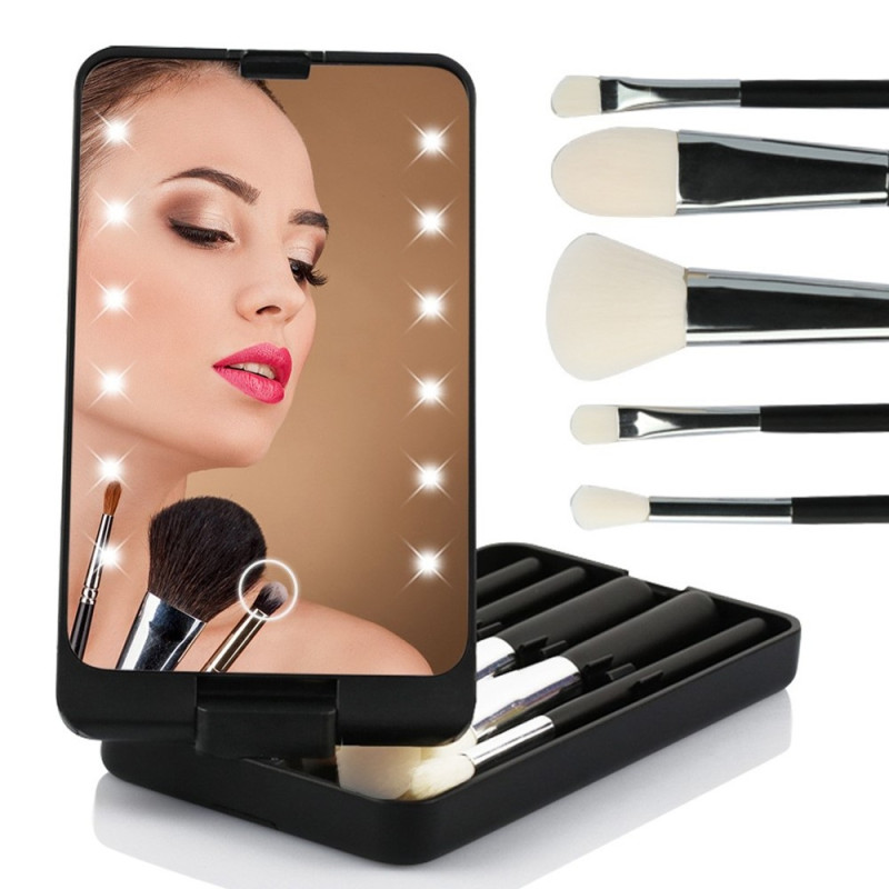 The make - up brush set 5 brushes rechargeable LED light mirror
