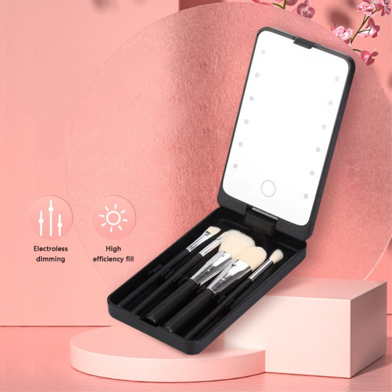 The make - up brush set 5 brushes rechargeable LED light mirror