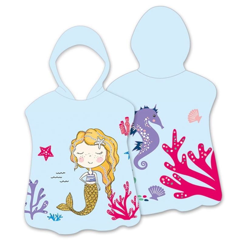 Hood Cape Badehåndkle Badekåpe Poncho, 60x60cm - Coral Mermaid