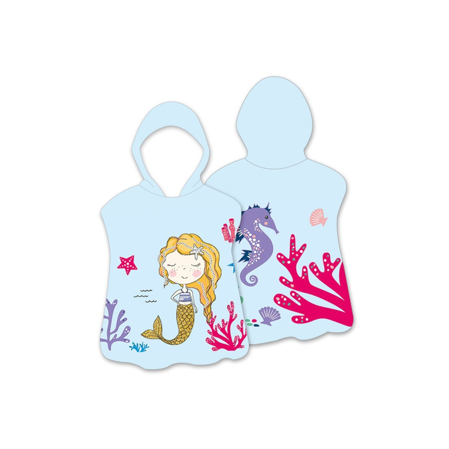 Hood Cape Badehåndklæde Badekåbe Poncho, 60x60cm - Coral Mermaid