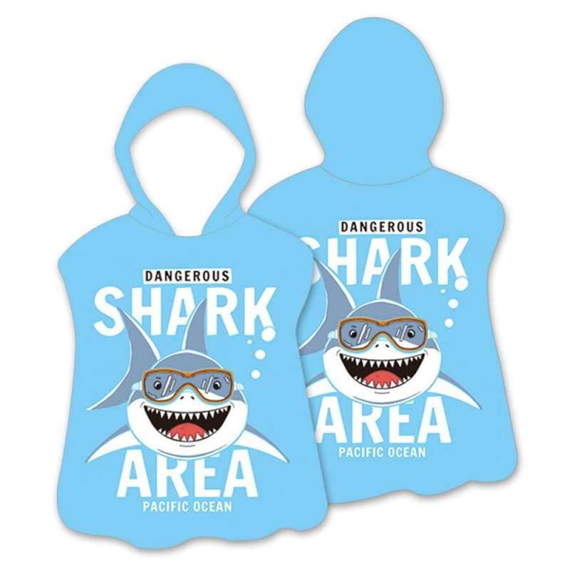 Hood Cape Kylpypyyhe Kylpytakki Poncho, 60x60cm - Ocean Shark