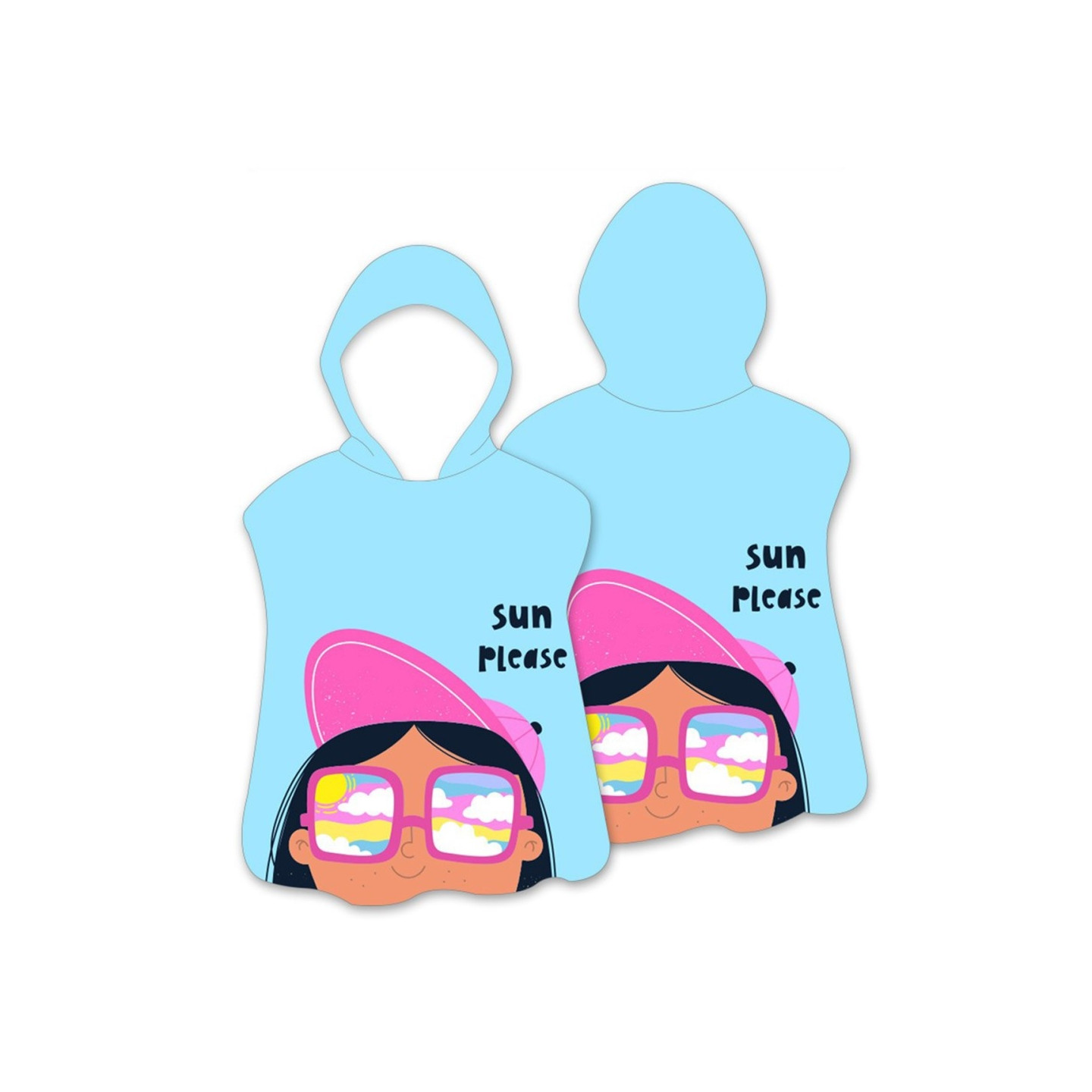 Hood Cape Badehåndklæde Badekåbe Poncho, 60x60cm - Glasses Girl / Blue