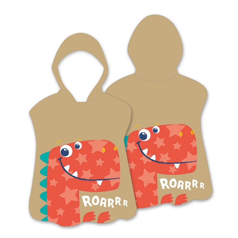 Hood Cape Badehåndklæde Badekåbe Poncho, 60x60cm - Orange Dinosaur