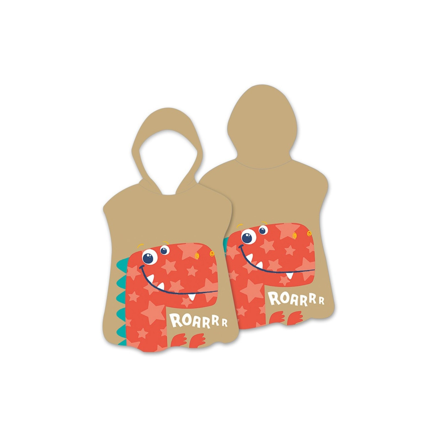Hood Cape Bath towel Bathrobe Poncho, 60x60cm - Orange Dinosaur