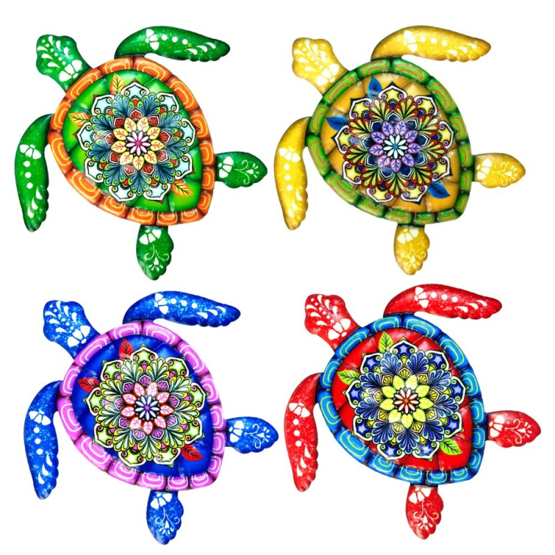Turtle Iron Wall Decal Garden Ornament 21.5x20cm - Green